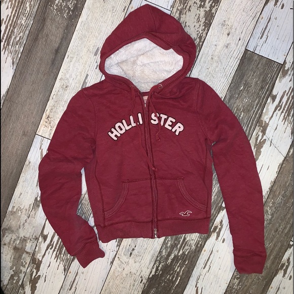 Hollister Tops - HOLLISTER FUR-LINED HOODIE RED SIZE LARGE